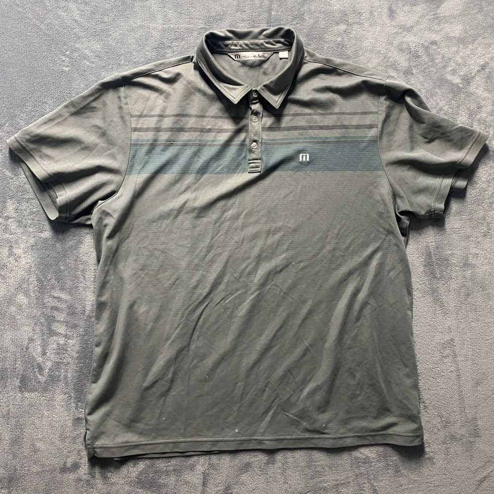TravisMathew Shirt Mens XXL Golf Polo Gray Striped Short Sleeve Cotton Blend